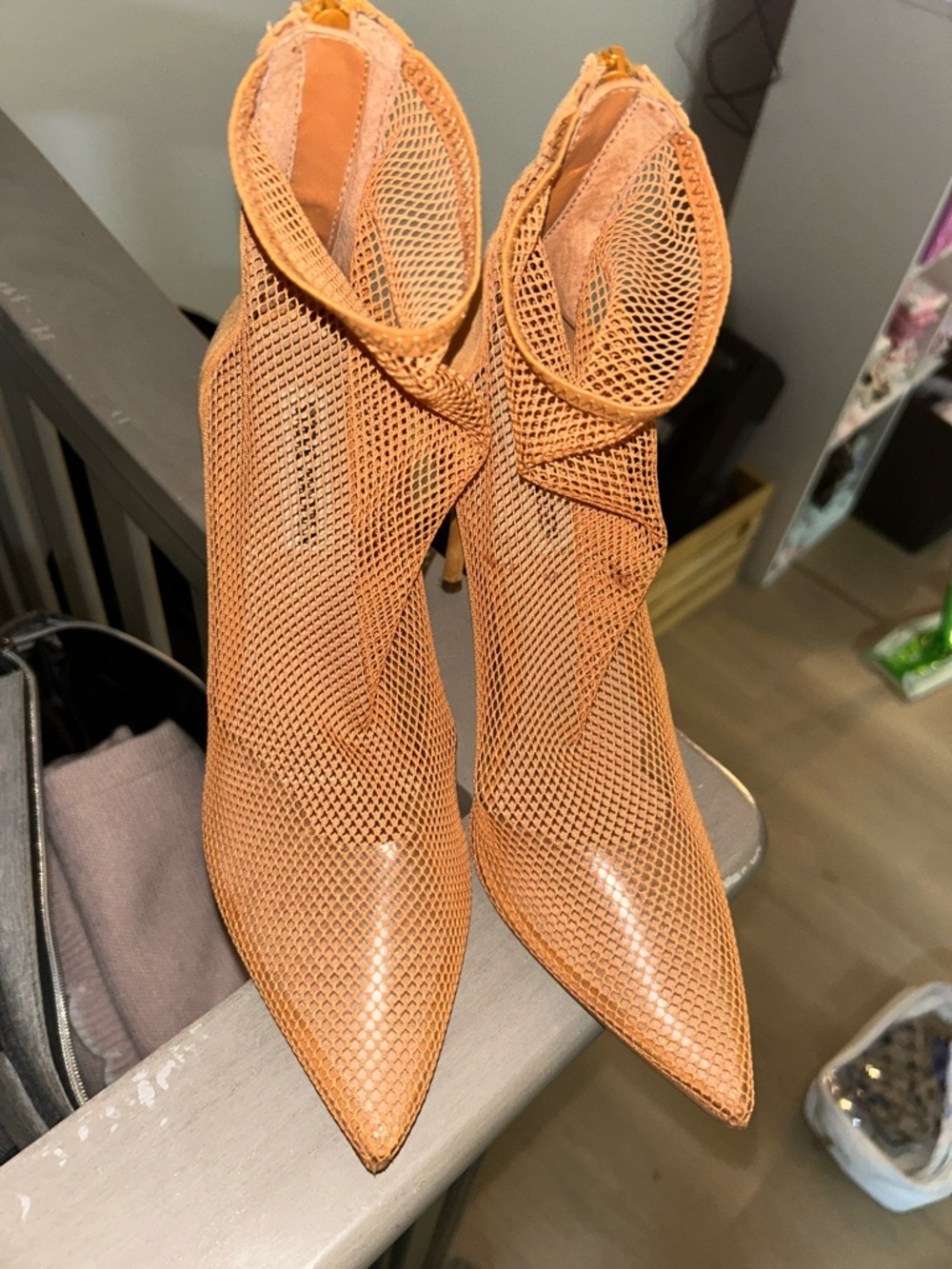 Women's Mesh Pointed-Toe Ankle Boots - Orange